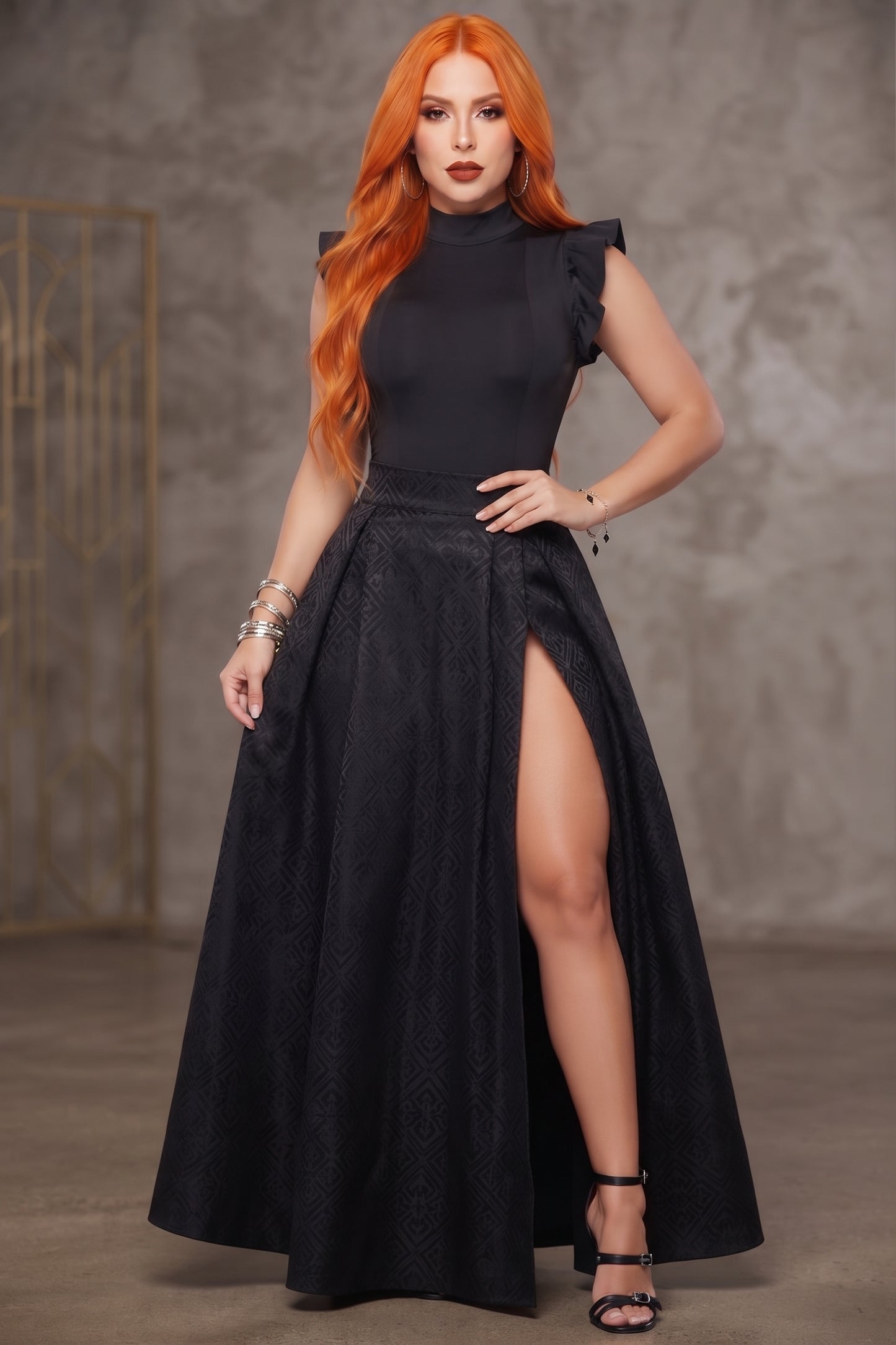 Colombian Black Mock Neck Ruffle Sleeve Body Slimmer 9025