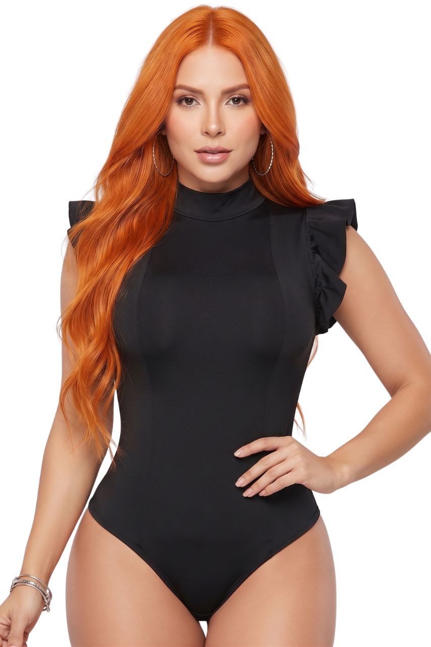 Colombian Black Mock Neck Ruffle Sleeve Body Slimmer 9025