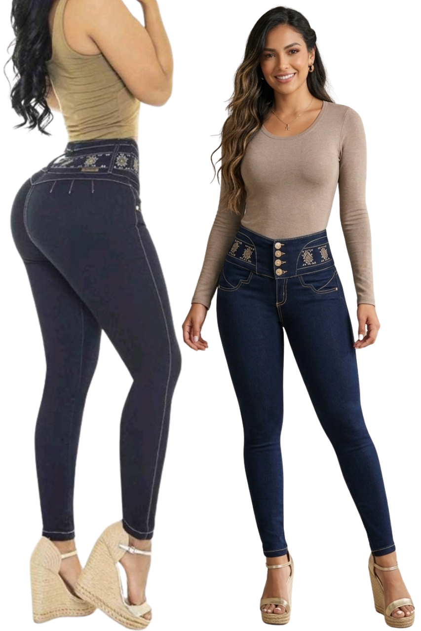 Colombian Butt-Lifting Skinny Jeans with Embroidered High Waist 10549