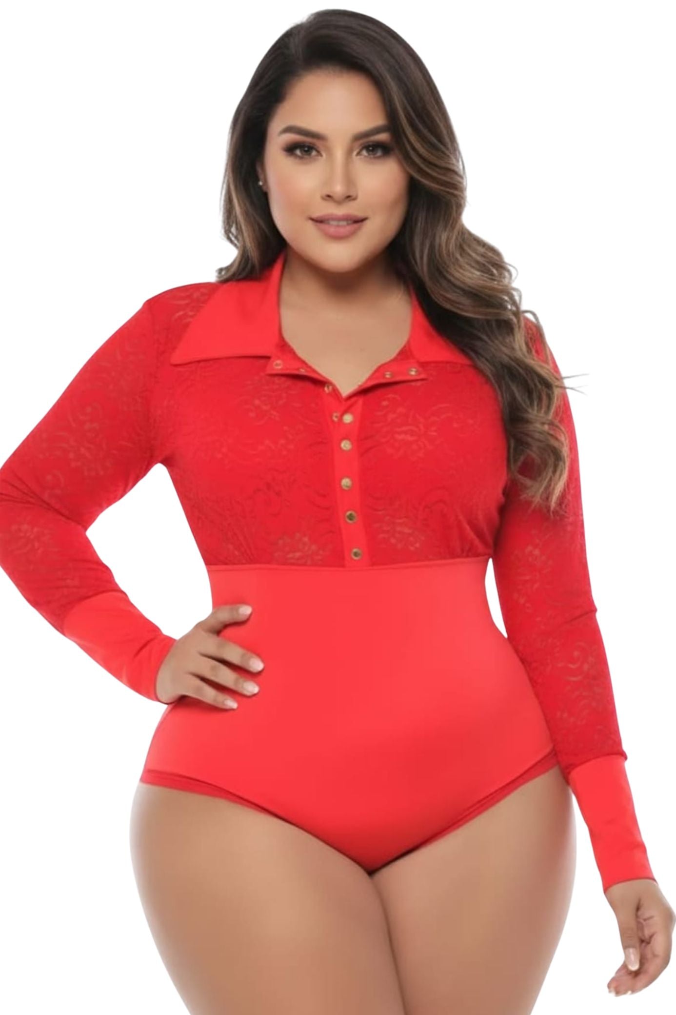 Colombian Red Lace Polo Zip Body Slimmer 8029