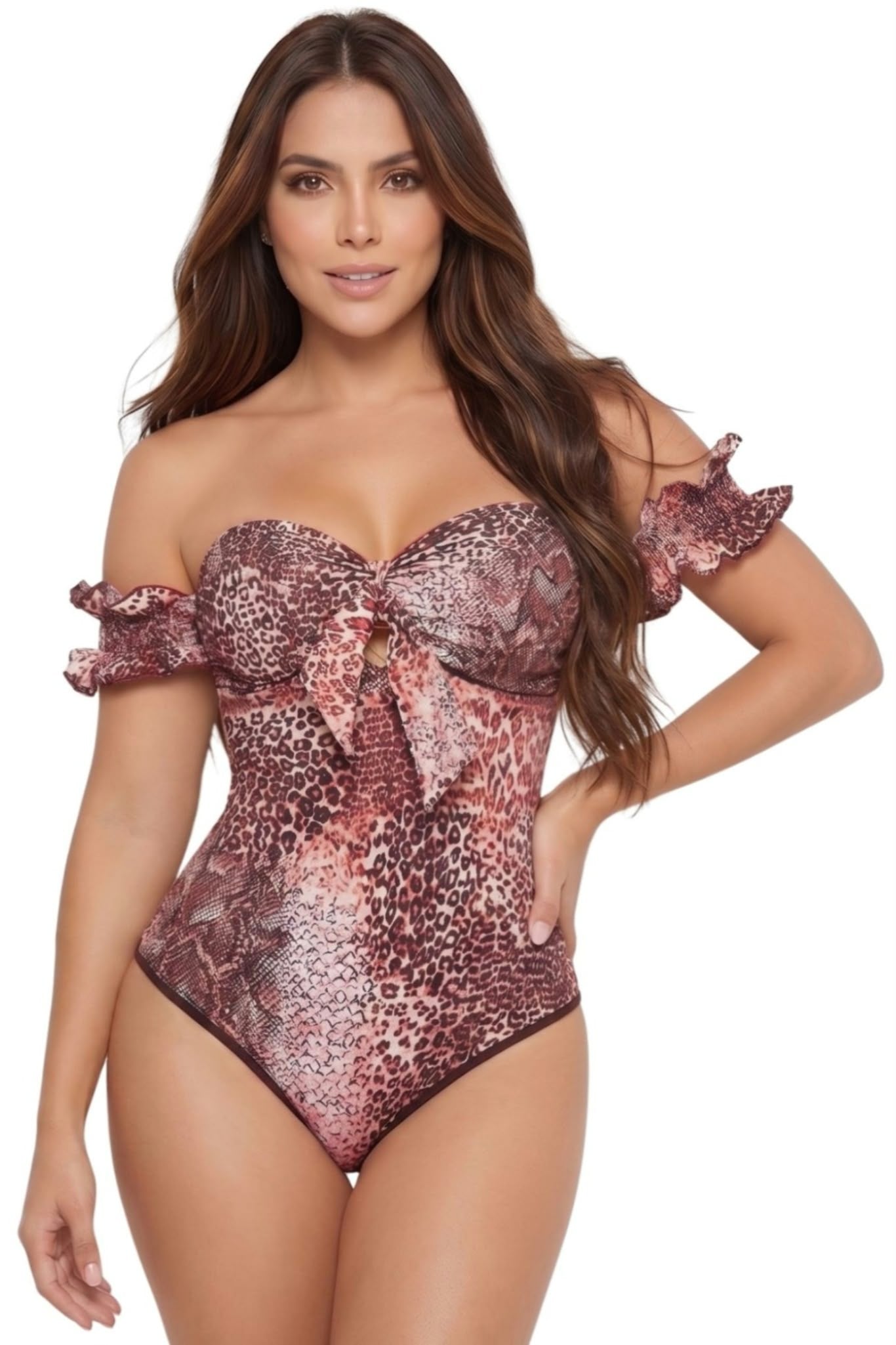 Colombian Leopard Snakeskin Off-The-Shoulder Body Slimmer 9090