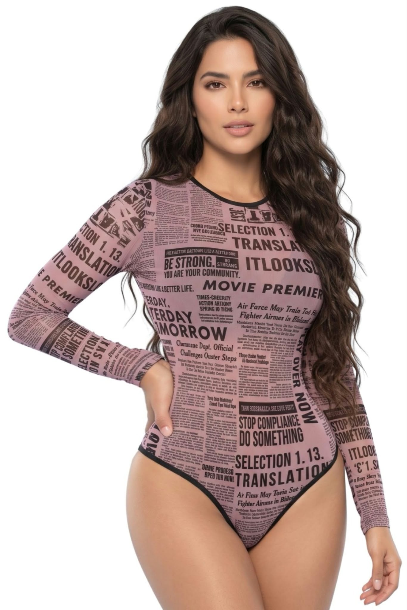 Colombian Blue Newspaper Print Long Sleeve Body Slimmer 9112