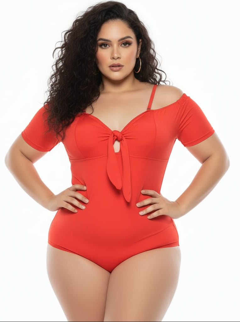 Colombian Red Off-The-Shoulder Tie-Front Body Slimmer 2062