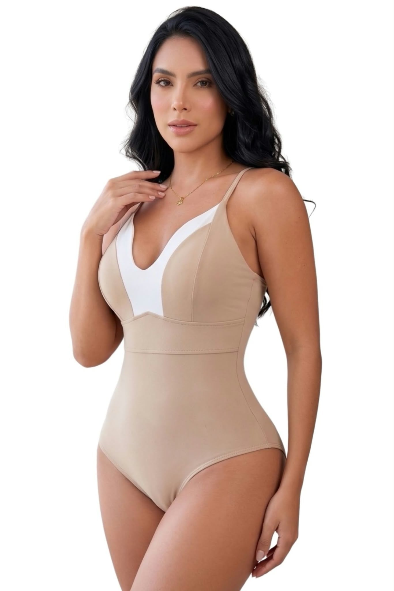 Colombian Fuchsia Pink Contrast V-Neck Body Slimmer 9158