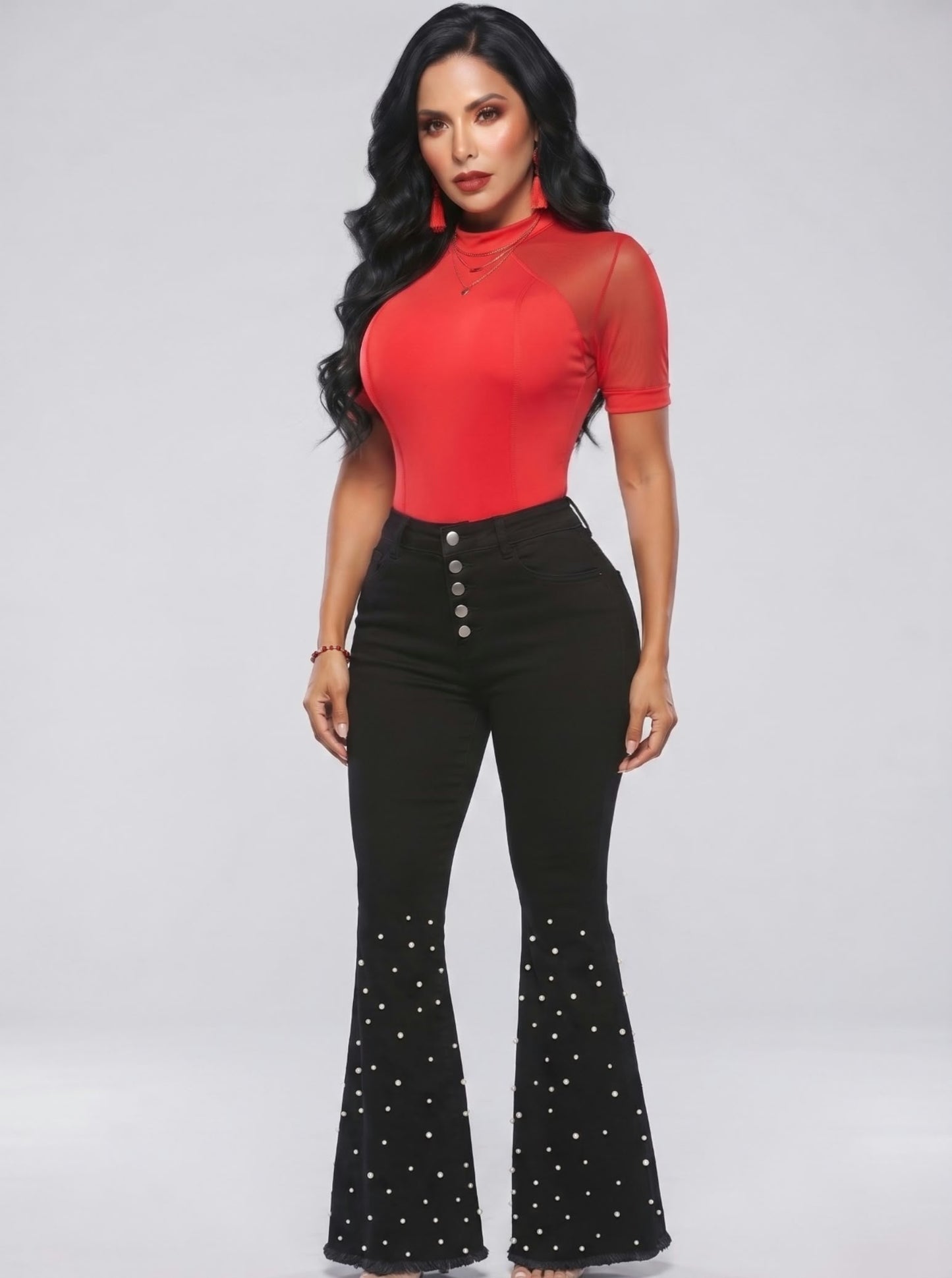 Colombian Red Mock Neck Mesh Short Sleeve Body Slimmer 7976